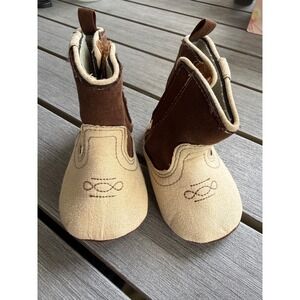 Rising Star brand unisex baby cowboy boots 3-6 mo easy on/off brown/cream